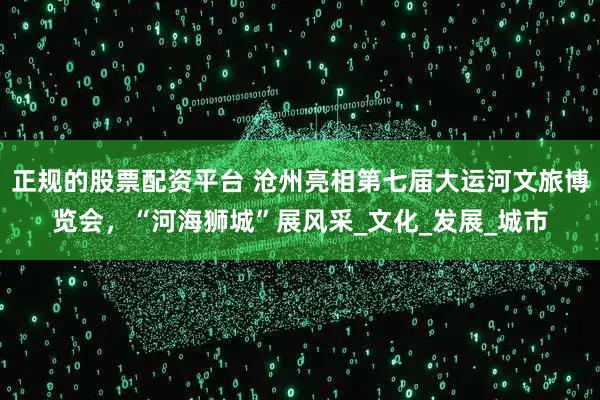 正规的股票配资平台 沧州亮相第七届大运河文旅博览会，“河海狮城”展风采_文化_发展_城市